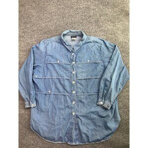 Vintage Hunters Run Blouse Women's CO Blue Denim Long Sleeve Button Embellished